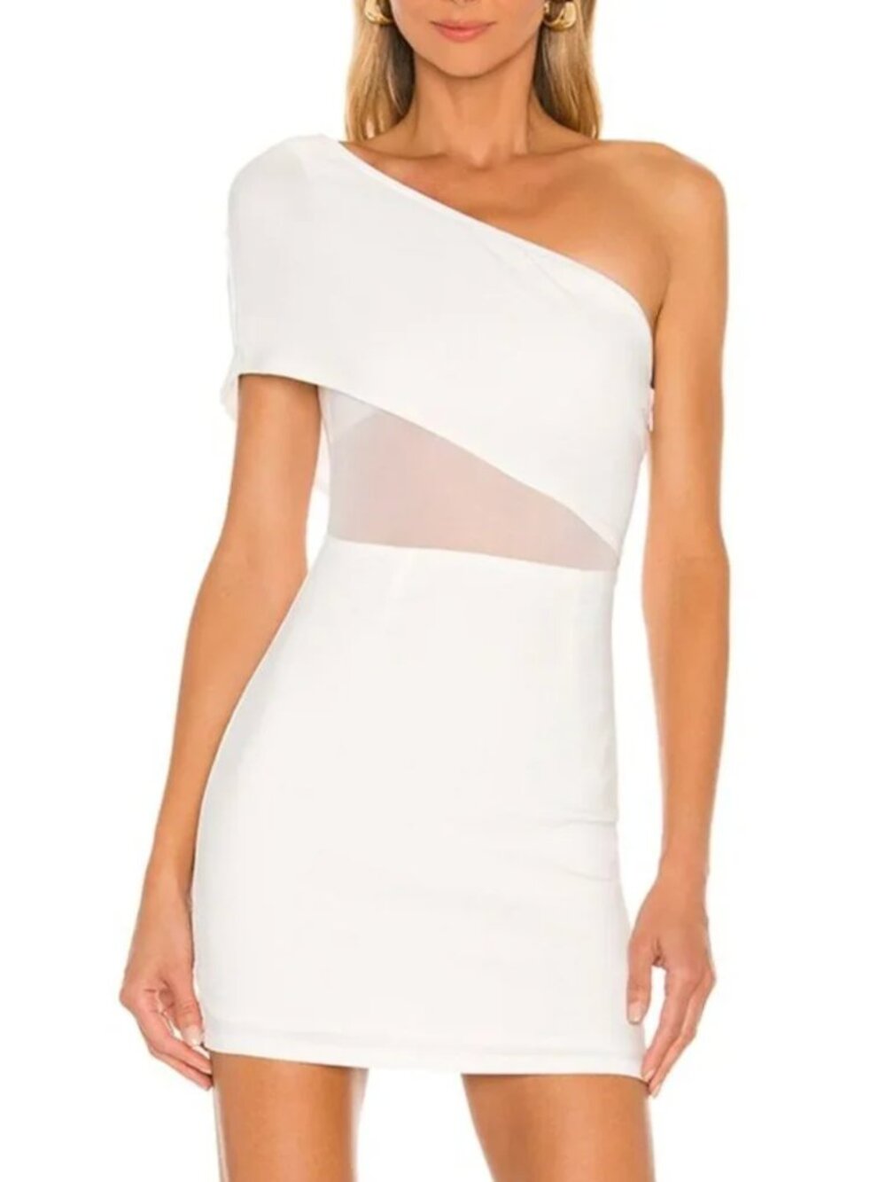 Superdown Danielle White One Shoulder Mesh Inset Dress | XS Superdown (Revolve)